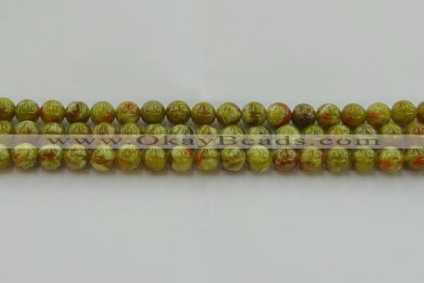 CNS603 15.5 inches 10mm round green dragon serpentine jasper beads