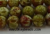 CNS604 15.5 inches 12mm round green dragon serpentine jasper beads