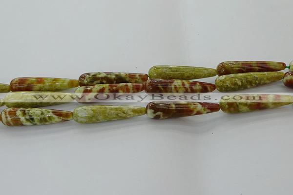 CNS621 15.5 inches 10*40mm teardrop green dragon serpentine jasper beads