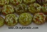 CNS623 15.5 inches 12mm flat round green dragon serpentine jasper beads