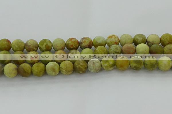 CNS654 15.5 inches 14mm round matte green dragon serpentine jasper beads