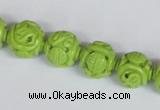 CNT08 16 inches 12mm carved round natural turquoise beads wholesale