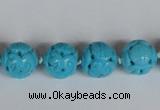 CNT09 16 inches 14mm carved round natural turquoise beads wholesale