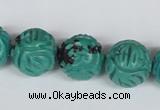 CNT32 16 inches 16mm carved round natural turquoise beads wholesale