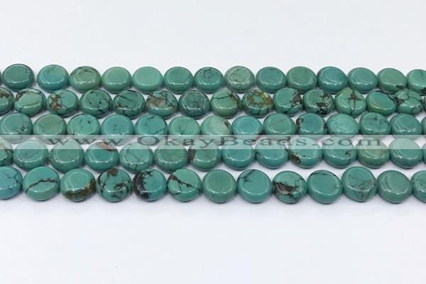 CNT560 15.5 inches 10mm flat round turquoise gemstone beads