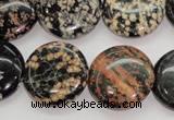 COB155 15.5 inches 20mm flat round snowflake obsidian beads