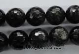 COB356 15.5 inches 14mm faceted round black obsidian beads