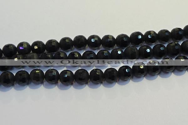 COB475 15.5 inches 10mm faceted round matte black obsidian beads