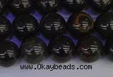 COB653 15.5 inches 10mm round gold black obsidian beads wholesale