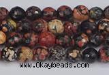 COB676 15.5 inches 4mm faceted round red snowflake obsidian beads