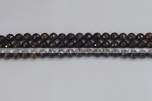 COB686 15.5 inches 8mm faceted round golden black obsidian beads