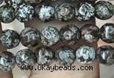 COB690 15.5 inches 4mm faceted round Chinese snowflake obsidian beads