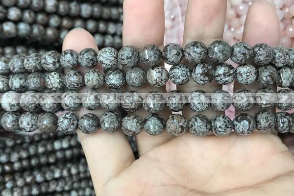 COB692 15.5 inches 8mm faceted round Chinese snowflake obsidian beads