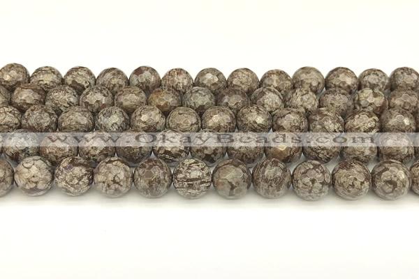 COB782 15 inches 10mm faceted round Chinese snowflake obsidian beads