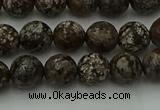 COB812 15.5 inches 8mm faceted round red snowflake obsidian beads