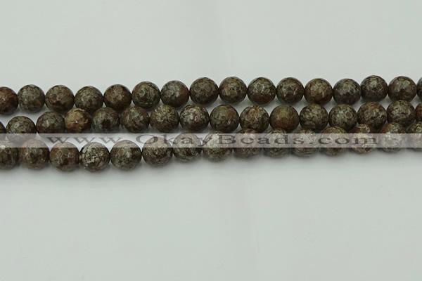 COB814 15.5 inches 12mm faceted round red snowflake obsidian beads