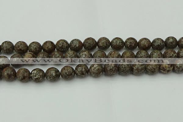 COB815 15.5 inches 14mm faceted round red snowflake obsidian beads