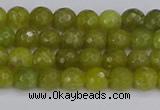 COJ408 15.5 inches 4mm faceted round olive jade beads