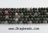 COJ485 15.5 inches 8mm faceted round blood jasper beads wholesale