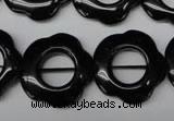 CON110 15.5 inches 22mm carved flower black onyx gemstone beads