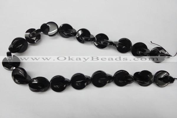 CON115 15.5 inches 18mm curved moon black onyx gemstone beads