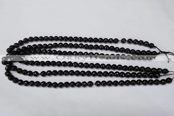 CON14 15.5 inches 7mm faceted round black onyx gemstone beads