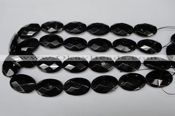 CON68 15.5 inches 20*30mm faceted oval black onyx gemstone beads