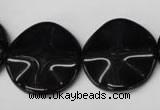 CON96 15.5 inches 23mm wavy coin black onyx gemstone beads