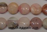 COP1015 15.5 inches 14mm flat round natural pink opal gemstone beads