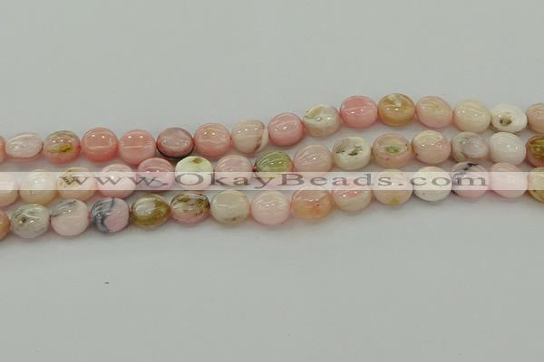 COP1294 15.5 inches 10mm flat round natural pink opal beads