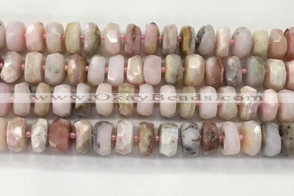 COP1553 15.5 inches 6*12mm - 8*13mm faceted tyre natural pink opal beads