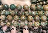 COP1645 15.5 inches 16mm faceted round green opal gemstone beads