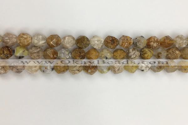 COP1676 15.5 inches 8mm faceted nuggets yellow opal gemstone beads