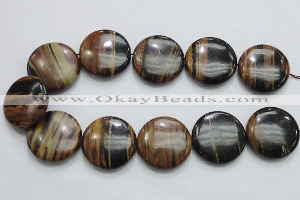 COP216 15.5 inches 35mm flat round natural brown opal gemstone beads