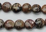 COP229 15.5 inches 12mm flat round natural brown opal gemstone beads