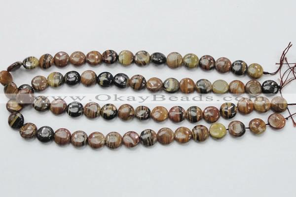 COP229 15.5 inches 12mm flat round natural brown opal gemstone beads