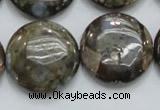 COP252 15.5 inches 25mm flat round natural grey opal gemstone beads