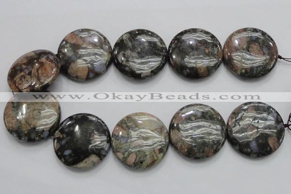 COP253 15.5 inches 40mm flat round natural grey opal gemstone beads