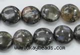 COP270 15.5 inches 14mm flat round natural grey opal gemstone beads