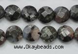 COP275 15.5 inches 12mm faceted round natural grey opal gemstone beads