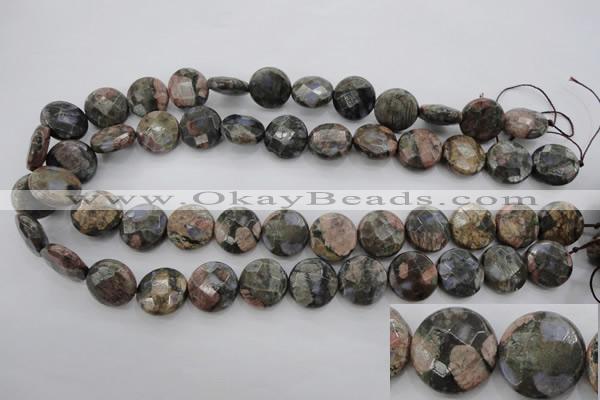 COP295 15.5 inches 16mm faceted coin natural grey opal beads