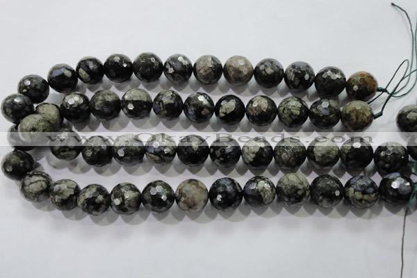 COP466 15.5 inches 16mm faceted round natural grey opal gemstone beads