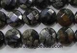 COP481 15.5 inches 12mm faceted coin natural grey opal beads