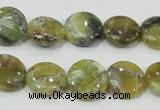 COP557 15.5 inches 14mm flat round natural yellow & green opal beads