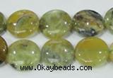 COP558 15.5 inches 18mm flat round natural yellow & green opal beads