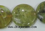 COP559 15.5 inches 30mm flat round natural yellow & green opal beads