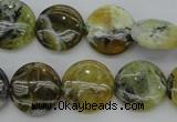 COP595 15.5 inches 16mm flat round natural yellow & green opal beads