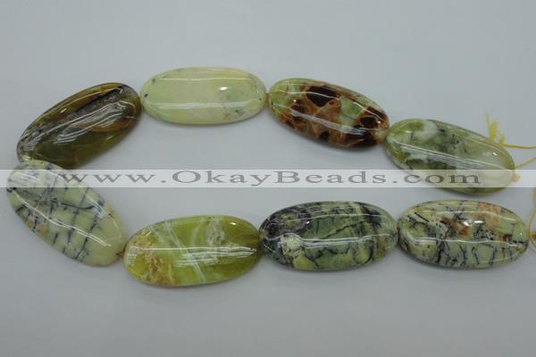 COP599 15.5 inches 25*50mm oval natural yellow & green opal beads