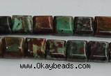 COP613 15.5 inches 10*10mm square double drilled green opal beads