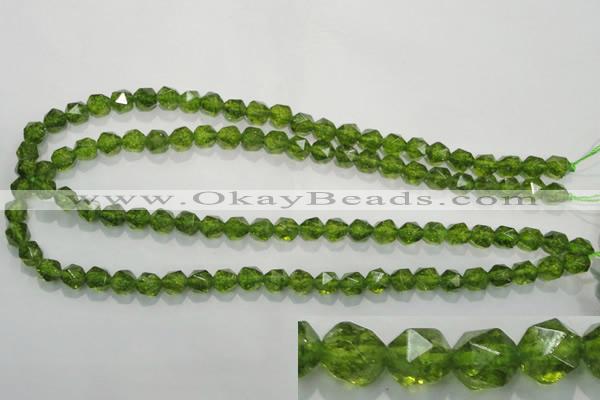 COQ116 15.5 inches 8mm faceted nuggets dyed olive quartz beads